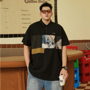 Trendy plus Size Mens Polo Shirt Casual Summer New Splice Loose Fit Short Sleeve Turn-down Collar Big Size Mens Fashion