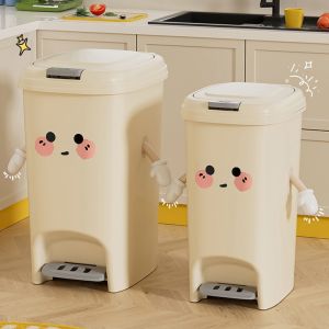 Thùng Rác Chân Đạp Dung Tích Lớn Cho Nhà Bếp Và Phòng Tắm Có Nắp Đậy Sang Trọng DIY Creamy Style Thùng Rác Bằng Thép Không Gỉ Hình Tròn