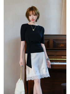 French Style Black Wool Knit Sweater