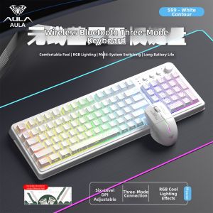 AULA | Triple Mode Bluetooth Wired RGB Mechanical Feel Light Sound Keyboard Mouse Set