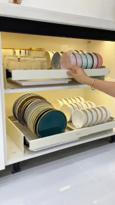 ​GSlife แบบปรับระดับได้  ชั้นวางจานสแตนเลส ชั้นวางจานแบบลิ้นชักในตัว พร้อมรางเลื่อน ติดตั้งง่าย สำหรับห้องครัว แข็งแรงทนทาน​ ชั้นวางของ