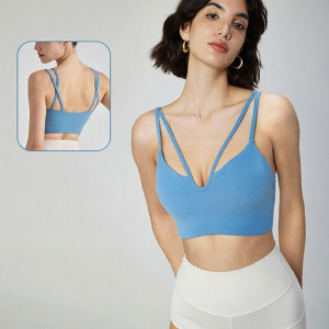 Double Strap V-Neck Padded Yoga Sports Bra