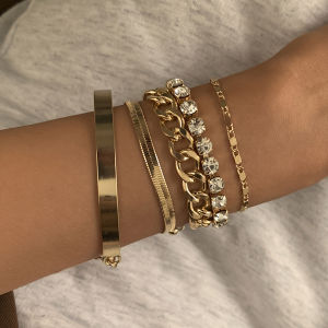 Punk Heavy Metal Rhinestone Chain Bracelets Set for Women Adjustable Crystal Pulseras Bangles Hand Jewelry Gift Steampunk Men