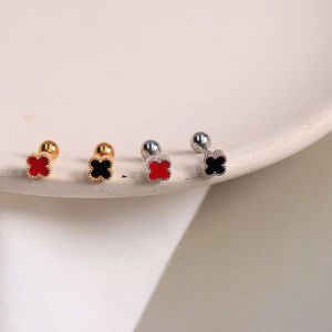 Colorful Titanium Steel Four Leaf Clover Ear Studs Screw Top Sleepwear Friendly Earrings Fashionable Korean Style Jewelry