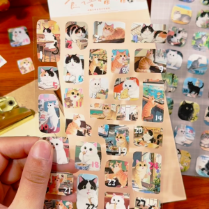 Cute Cat Cartoon Meow Fun Every Day Date Stickers Number 1 to 31 Perpetual Calendar DIY Decorations Journal Labels