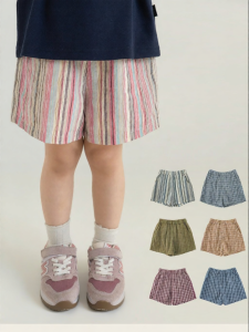 YOEHYAUL | Summer Lightweight Breathable Cotton Shorts For Girls Check Pattern