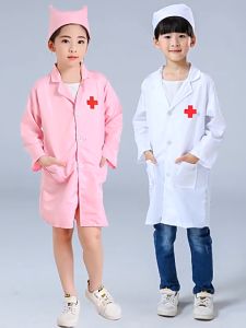Kids Doctor Costume White Gown Nurse Uniform Toy Pretend Play Doctor Dress Up Costume