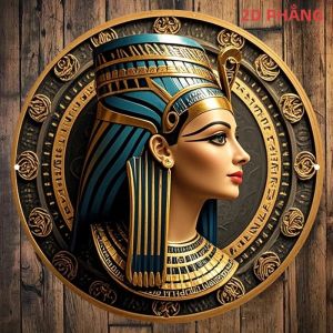 CIFbuy | Nefertiti Bust Wall Art 8x8 Dấu Hiệu Kim Loại Nhôm Cổ Điển Với Chữ Tượng Hình Ai Cập Pharaoh Vàng Xanh Ngọc 2D Trang Trí Mảng Bám