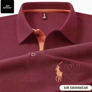 AIR SWIMWEAR Polo Shirt Pria Distro Bordir Kerah Casual Lengan Pendek Premium Korean Style Merah