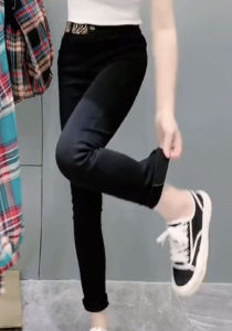 Slim Fit Leopard Print Waist Black Pencil Pants Long Leggings Base Layer Pants Womens Fashion Autumn Season Polyester Fabric