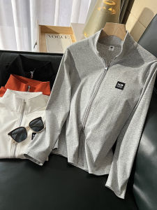 New Arrival 2024 Womens Clothing Light Gray Pure Cotton Spring/Summer Thin Cardigan Sweatshirt Womens Stand-up Collar Slim Fit Outwear Zipper Tops