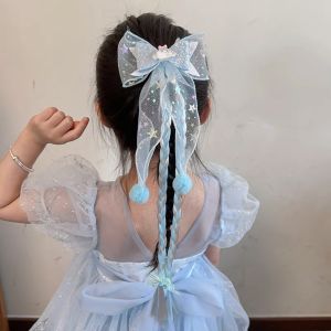 Cute Princess Birthday Costume Butterfly Knot Fake Hair Braided Hair Clip Girls Frozen Hair Accessories Childrens Fashion