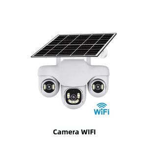 Camera Năng Lượng Mặt Trời Ngoài Trời Chống Nước WiFi 4K Camera An Ninh Ba Ống Kính Với Pin Năng Lượng Mặt Trời Không Dây Xoay 360 Độ PTZ Giám Sát An Ninh Gia Đình