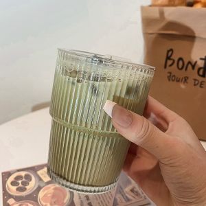 JIFANPAUL | Scandinavian Style Vertical Stripe Glass Tumbler with Lid