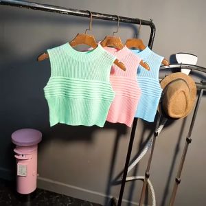 ⚡Port⚡ blouses women new style 2025 Half-high Neck Hollow-out Knitted Vest Women Niche Bottoming Shirt French Style Short Top