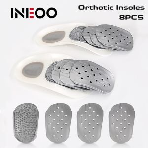 INEOO 8ชิ้นแผ่นรองเท้ากีฬาซิลิโคนจัดกระดูกของขวัญของขวัญเจลรองพื้นรองเท้าแก้ไขขาแบบ X/o สำหรับเดินวิ่งปีนเขาแผ่นรอง
