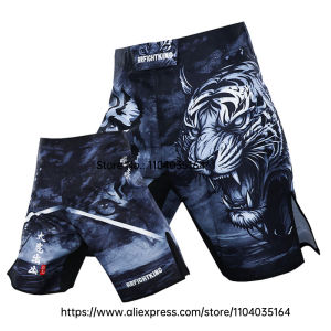 MMA Shorts Mens Tiger MMA Fight Shorts Split Side Velcro Training Grappling Breathable Combat Sports Shorts for BJJ Kickboxing