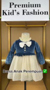 X BABY Dress Anak Perempuan Gaun Lengan Panjang Model Pita Beludru Polos Pendek Korean Style 1-4 Tahun