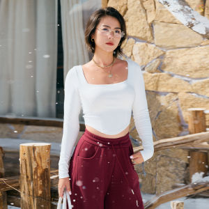 AlphaGym Short Sleeveless T-Shirt Large Collar Slim Fit Pure Color with Chest Pad Womens Sportswear Casual Wear Nylon Spandex