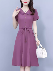 Thanh Lịch Chiều Dài Vừa Phải Đầm Dành Cho Các Bà Mẹ Trung Niên Thời Trang Sành Điệu Thon Gọn Bụng Che Dây Thắt Lưng Thoáng Khí Mùa Hè Cao Cấp Đầm Es