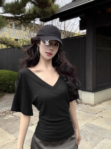 YUANYA | Wide Collar Waist Cinched T-shirt