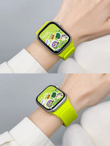 Uhada Silicone Smart Watch Band for Apple Watch 11 Fashion Litchi Pattern Magnetic Absorption Sports Womens High-End Applewatch Band