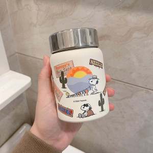 New 2025 Portable Ceramic Inner Lid Snoopy Insulated Mug Silver Ear Soup Womens Mini High Aesthetic Value Stainless Steel 304