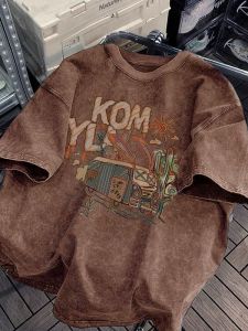 YEBO | Áo Thun In Hình Xe Đạp Dã Ngoại Vintage Oversized Đã Giặt