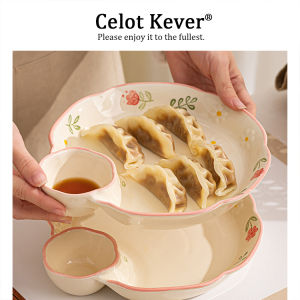 Dumpling Plate With Vinegar Dish Ceramic Sectioned Plate