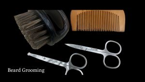 Beard Grooming Kit of 2 Stainless Steel Scissors Natural Beard Brush and Wood Beard Comb