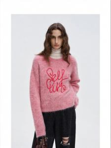 New Year Pink Llama Wool Blend Sweater Women Loose 2025 Winter