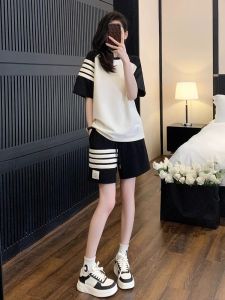 Summer Casual Sportswear Set Womens Loose Fashionable Running Suit Short Sleeve Shorts Two-Piece Set Age-Defying Cotton round Neck