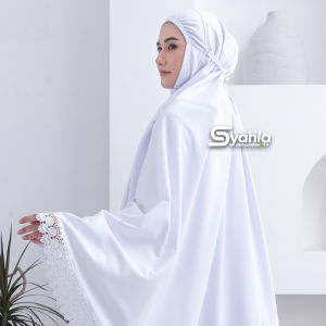 Bergo Umroh Haji Premium Katun Poliester Bersaku Anti Copet Jumbo - Putih/Hitam