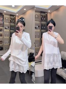 Fashionable Loose Womens Lace Trim Halter Vest Spring New Style Overlap Wear Base Shirt Trendy Embroidered Commute Style