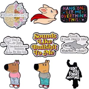 Cute Shark Brooches For Women Cool Guy Enamel Pin Brain Quotes Metal Badge Jewelry Clothing Backpack Accessories Friends Gift