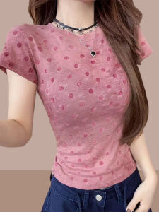 Shalldoer | Korean Minimalist Round Neck Slim Fit Polka Dot Short Sleeve T-Shirt Womens Summer Thin Breathable Top Fashion Commute Style