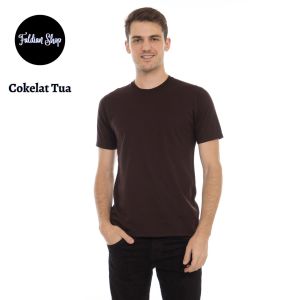 Kaos Polos Pria Oneck Lengan Pendek Bahan Katun Combed 30s Warna Cokelat Tua