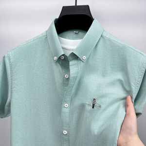 Original Brand Mens Shirt Pattern Embroidered Short Sleeve 100% Cotton Breathable Top Summer Business Classic Casual Mens Wear