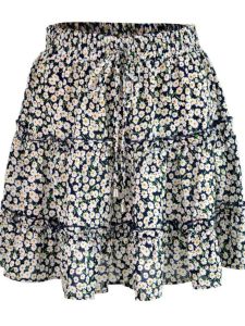 กระโปรงสั้นทรงเอเอวสูงลายดอกไม้ กระโปรงทรงเอเข้ารูป ผ้าฝ้ายผสมสแปนเด็กซ์ กระโปรงสั้นผู้หญิง สไตล์เกาหลี ฤดูใบไม้ผลิและฤดูร้อน