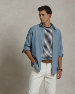 Polo Ralph Lauren Men Classic Fit Indigo Chambray Long Sleeve Shirt