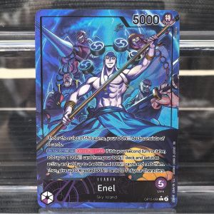 Bandai | One Piece Card Game OP-15 Collection: LEADER Rare Enel (Sky Island) + High-Power Event Luffy& Bartholomew Kuma Cards for Display
