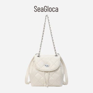 SeaGloca กระเป๋าเป้สะพายหลังผู้หญิงใหม่สไตล์เกาหลีทรงสี่เหลี่ยมขนมเปียกปูนลำลองสายโซ่อเนกประสงค์