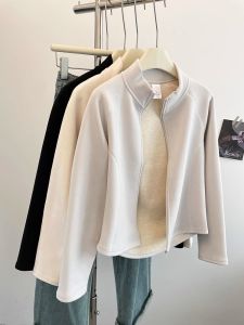 เสื้อคาร์ดิแกนเปิดมีซิปคอตั้งสองด้านสำหรับผู้หญิงในฤดูใบไม้ร่วงและฤดูหนาว เสื้อคลุมกันหนาวแบบสวมใส่ลำลอง ทรงสลิมฟิต อบอุ่น เสื้อคลุมกันหนาวแฟชั่น