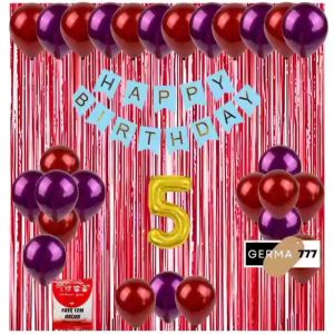 Paket Set Dekorasi Backdrop Pesta Balon Ulang Tahun Anak & Banner Happy Birthday Biru Tirai Merah