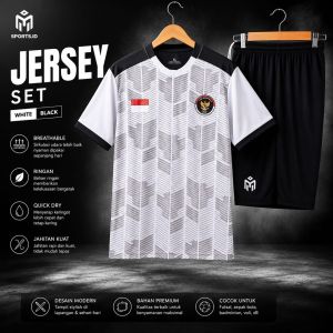 Jersey Set Olahraga Timnas Putih Hitam dengan Atribut Modern dan Premium untuk Aktivitas Olahraga