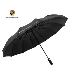 Porsche Original High-End Black Glue Foldable Umbrella Car Special Automatic Long Handle Rain Sun Protection Umbrella