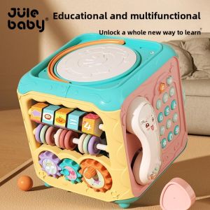 Baby Hand Drum Toy Early Education Intelligence Development Music Cube Six Sided Electric Hand Drum for 0-1 Year Old Children