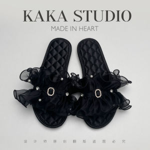 Dép Nữ Ren Ngọc Trai Mềm Mại Chống Trượt Đế Bằng Mùa Hè Dép Đi Trong Nhà Thoải Mái Thoáng Khí Chất Liệu Lụa