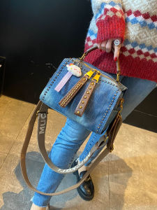 Fancy Denim Handbag Womens 2024 New Fashion Casual Rivet Pillow Bag Retro Shoulder Messenger Bag