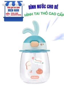 Bình Nước Tai Thỏ 600ml Hokori 0083 - Kèm Ống Hút & Dây Đeo Siêu Chắc